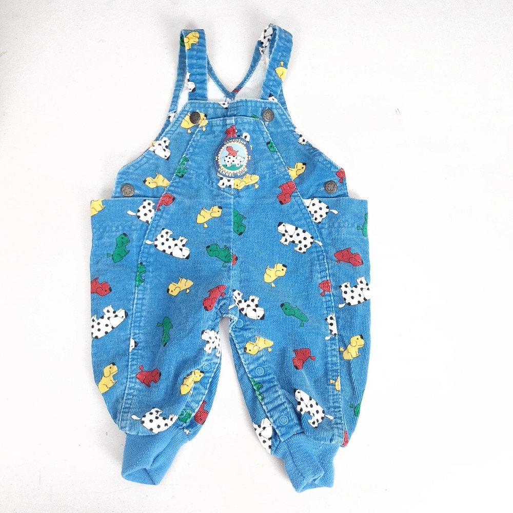 Vintage OshKosh B'gosh Overalls Baby Boys 6-9M Blue Corduroy Dogs Puppies USA